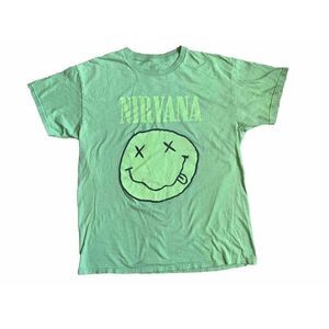 HTF Men's Nirvana Brand Smile Face T-Shirt Lime/Yellow Logo LARGE Streetwear EUC